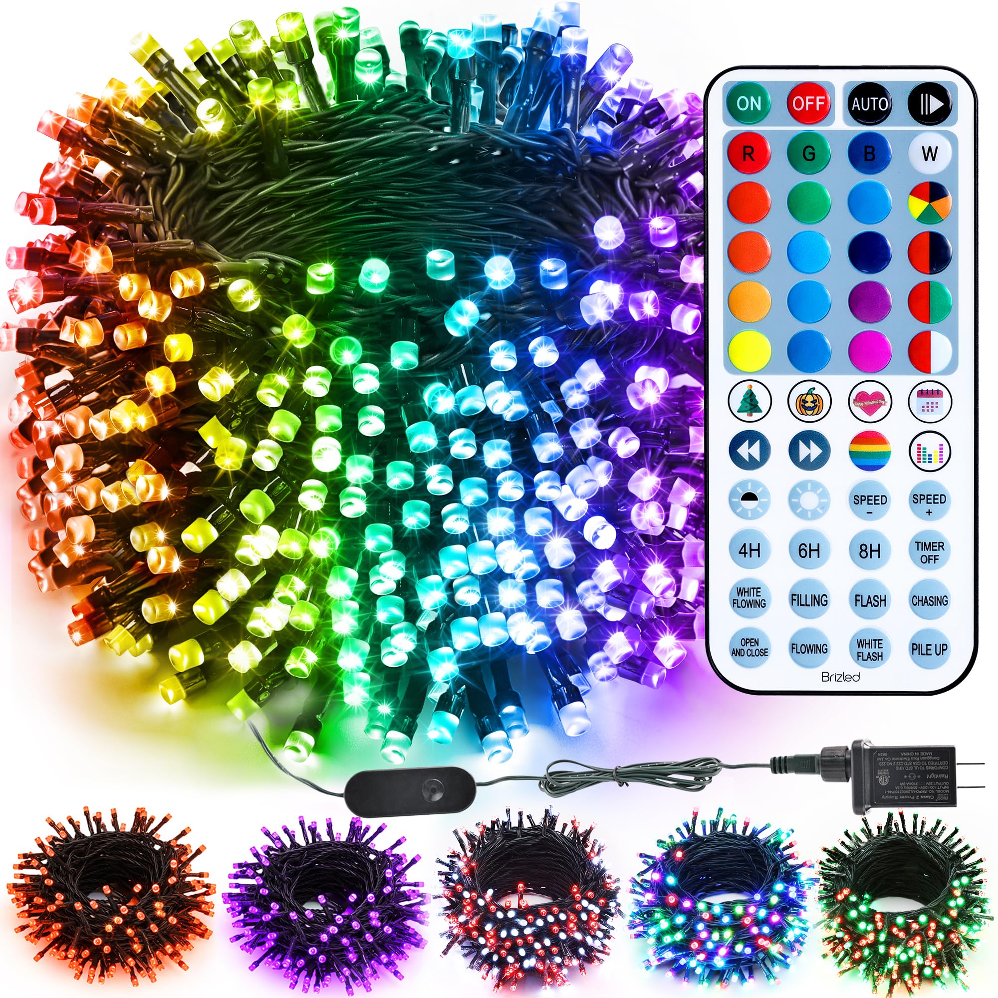Brizled Color Changing Halloween Lights, 66ft 200 LED RGB Christmas Lights Music Sync, 120+ Modes Remote Dimmable Outdoor Christmas Light, Mini Tree Light Indoor Plugin for Xmas Halloween Party Decor